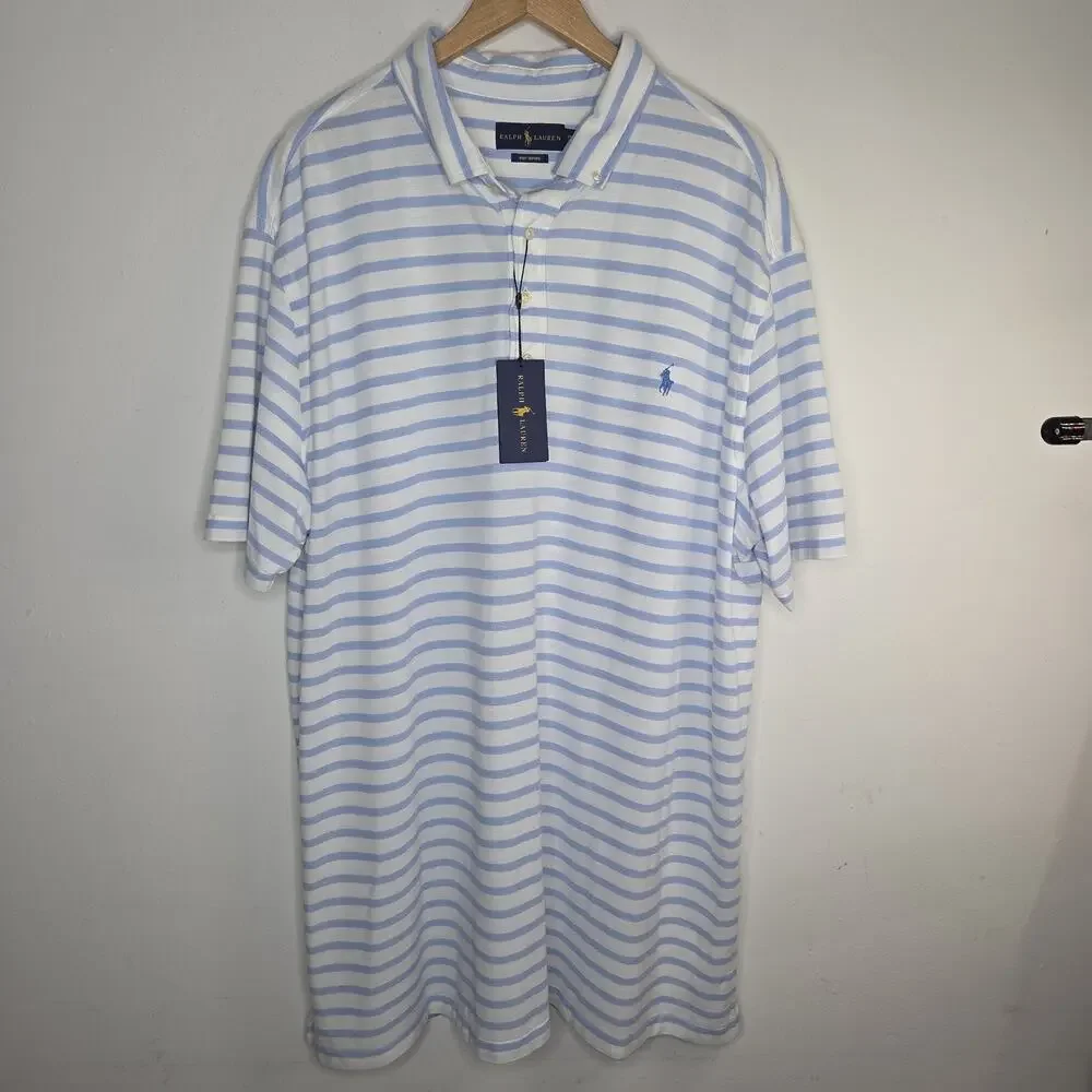 Ralph Lauren Polo Shirt Mens 3XLT Tall Blue White Stripe Knit Oxford NWT Big Pon